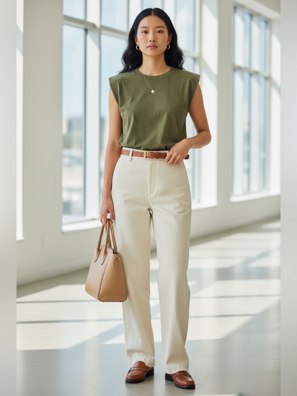 Banana Republic Olive Green Sleeveless Top Medium Military Shoulder Detail Knit